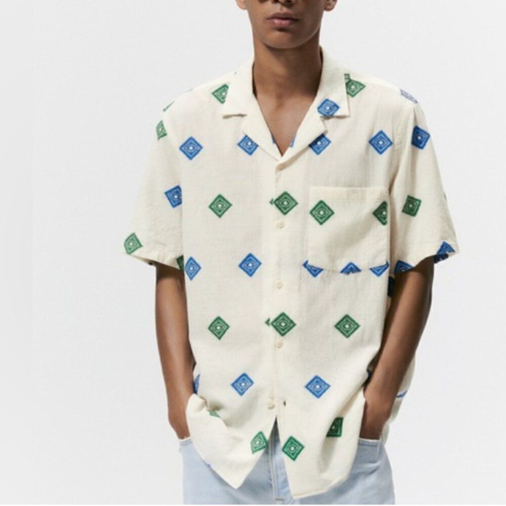 Zara Jacquard Diamond Shirt in Men's Size Medium